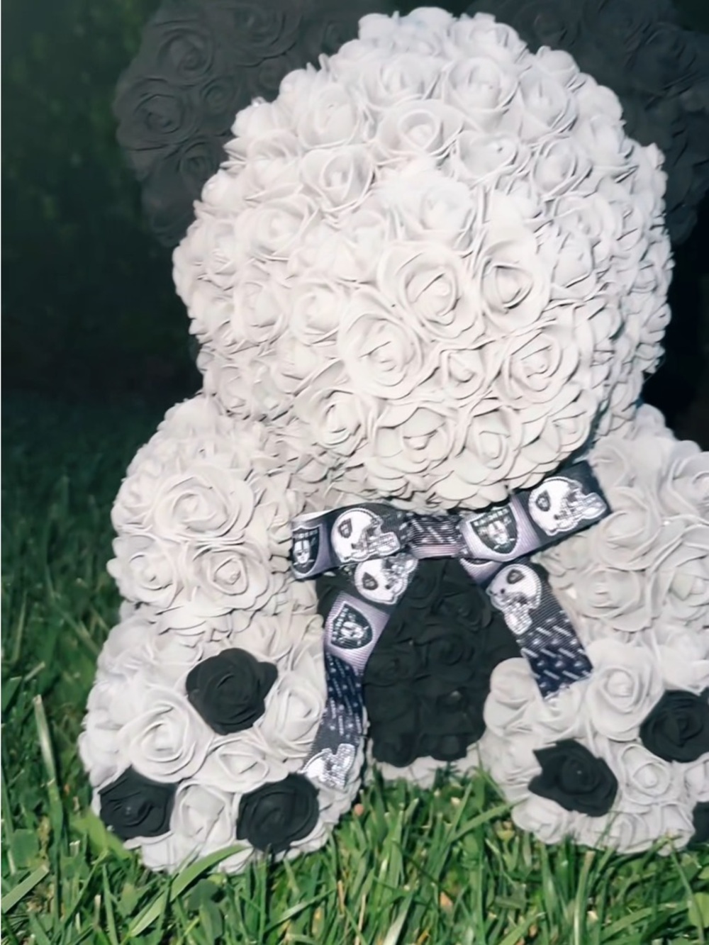 NFL Raiders Rose Bear w/ Black Accents and Super Bowl XVlll letters on the back